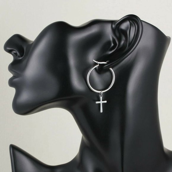 *HOST PICK* NWOT 25mm Silver Cross Hoops Earrings - Picture 3 of 8